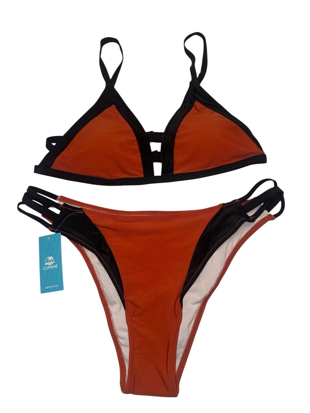 CUPSHE Rust Orange & Black Strappy Triangle Bikini